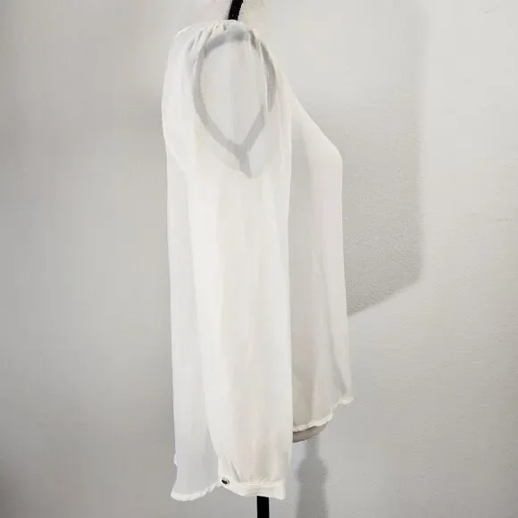 MINE Womens Size Small Cream White Sheer Long Sleeve Summer Spring‎ Blouse - Picture 6 of 10